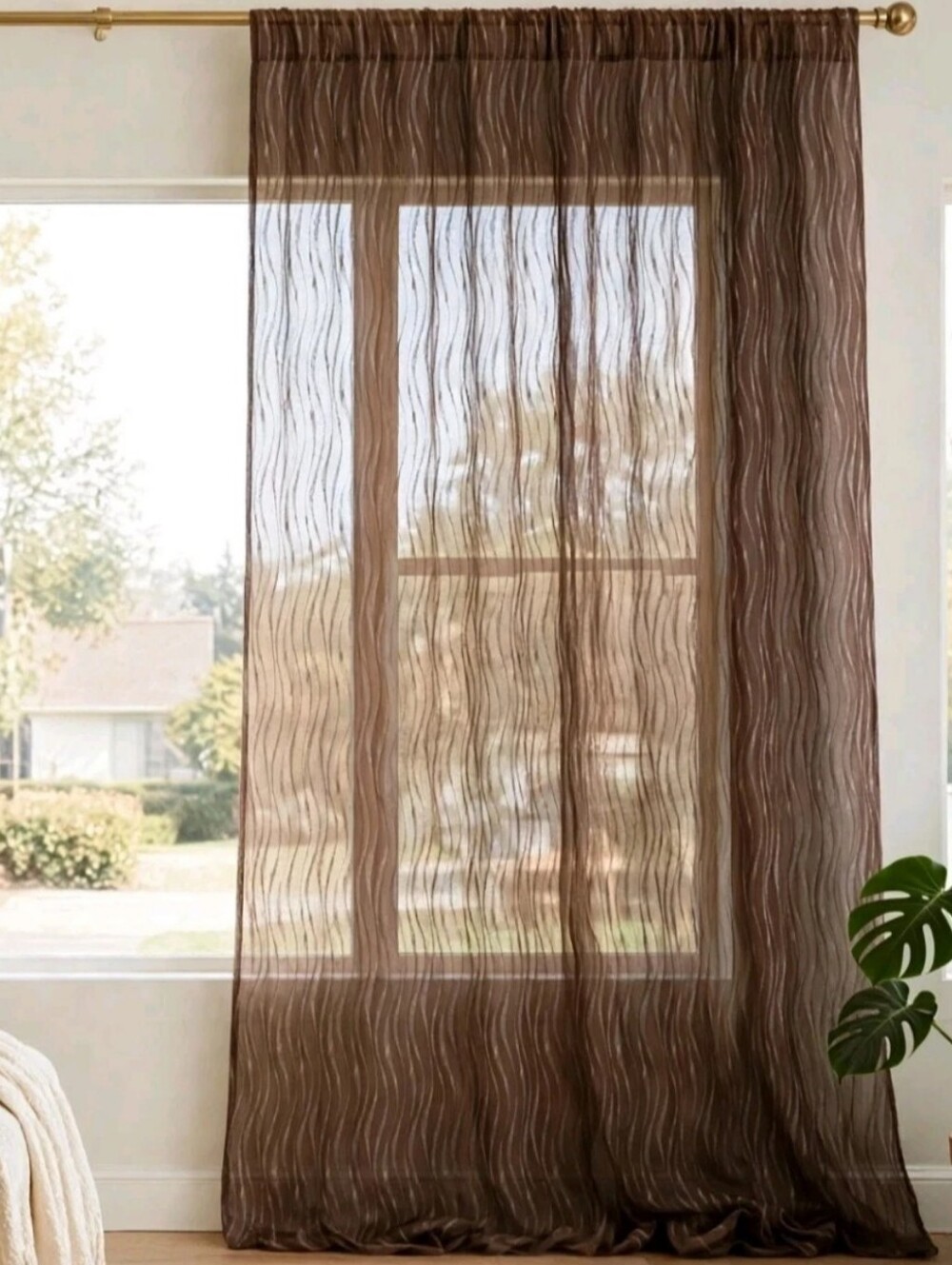 Pier 1 Centro Sheer Brown Curtain Drapery Panel 42" X 84” Wavy 2 Pairs